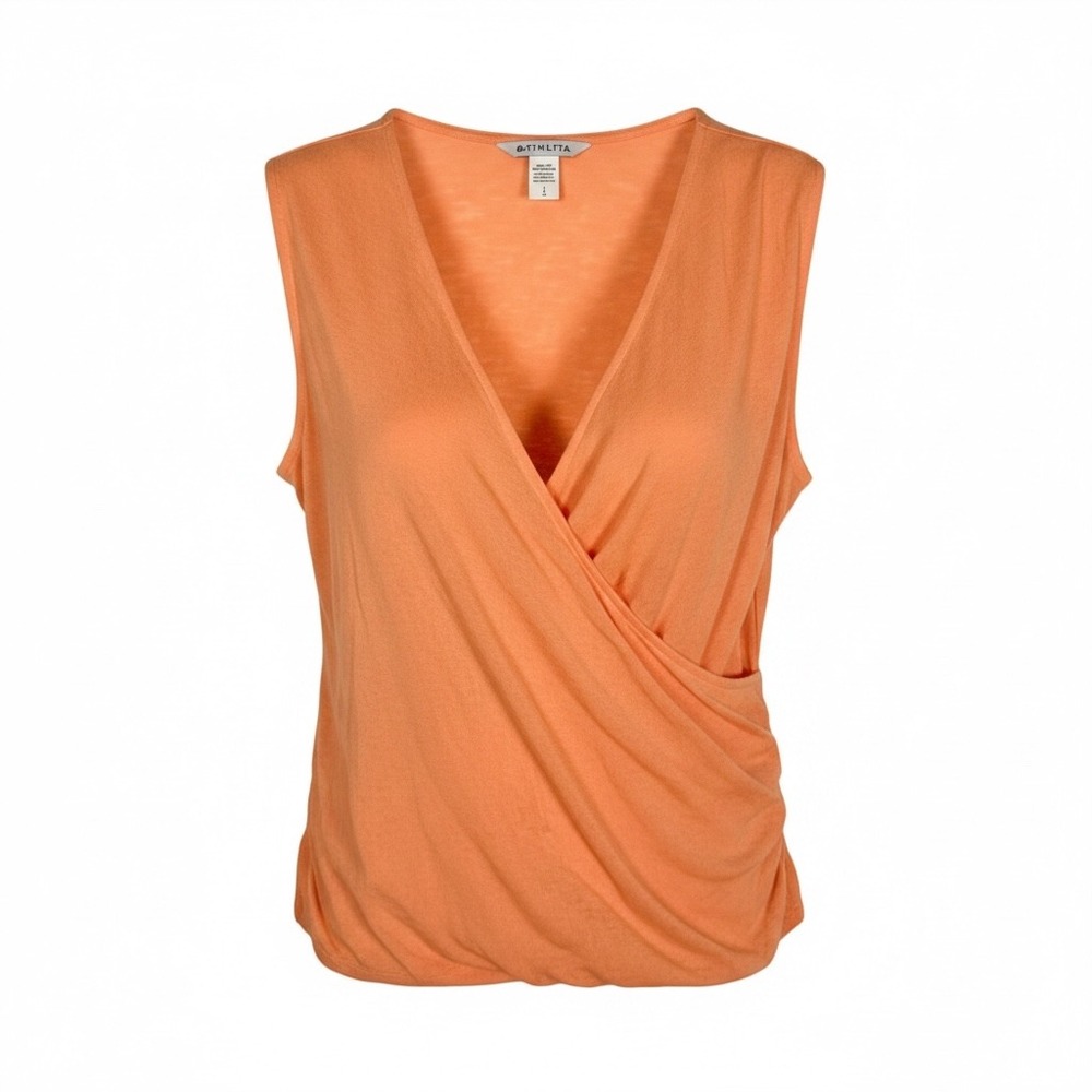 Athleta Breezy Wrap Tank Large Orange V-Neck Ruched Athleisure Summer Style